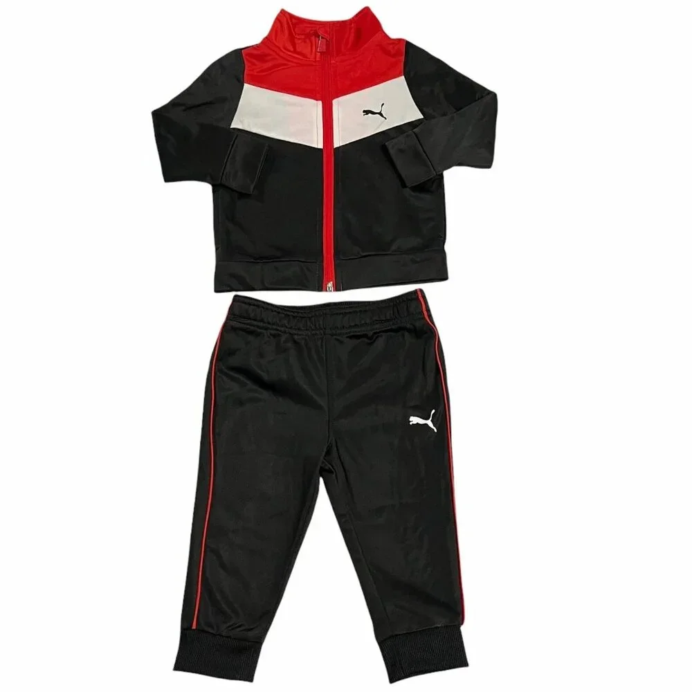 Puma‎ Baby Infant Boys Track Jacket & Joggers Outfit Set Sz 12 Months Black/ Red - Picture 2 of 13